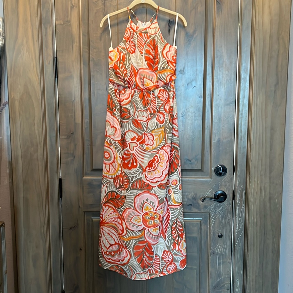 #150. LOFT Tropical Halter Maxi Dress. Size 8P.